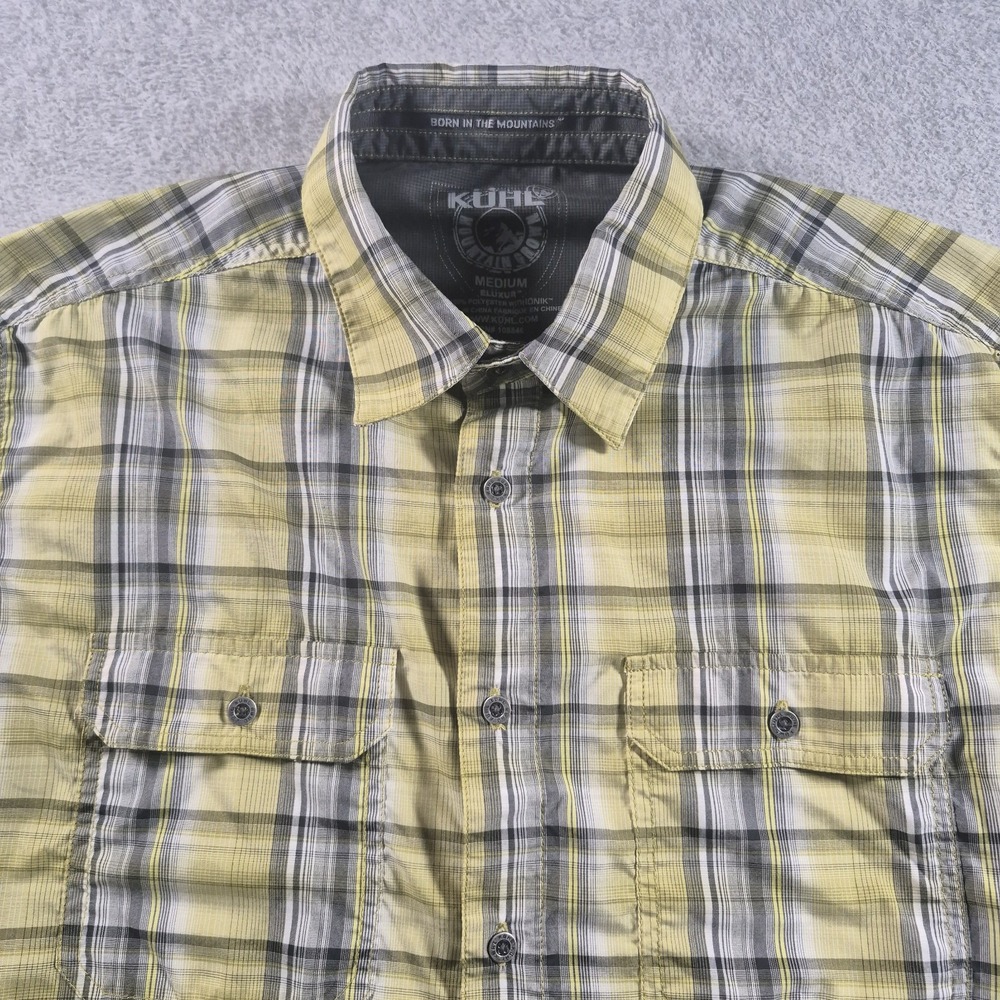 Kuhl Shirt Mens Medium Yellow Plaid SS Short Sleeve Western Eluxur